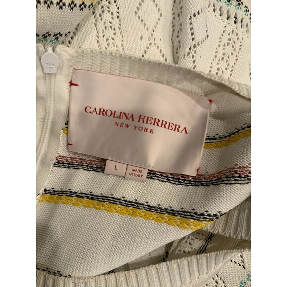 Carolina Herrera White Striped Knit Sleeveless Dress, Size Large - Picture 7 of 7
